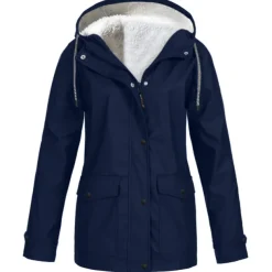 Women's Rain Jacket Raincoat Hiking Fleece Jacket Winter Outdoor Warm Waterproof Windproof Fleece Hooded Parka Outerwear Windbreaker Trench Coat Top Full Zip Skiing Fishing Casual