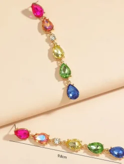 Women's Rainbow Crystal Drop Earrings - Colorful Teardrop Statement Jewelry for Parties and Celebrations