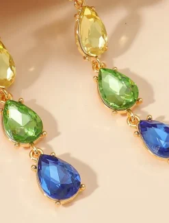 Women's Rainbow Crystal Drop Earrings - Colorful Teardrop Statement Jewelry for Parties and Celebrations