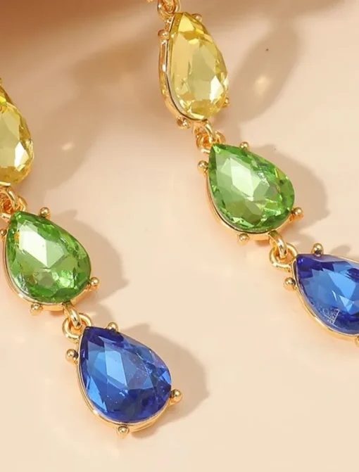 Women's Rainbow Crystal Drop Earrings - Colorful Teardrop Statement Jewelry for Parties and Celebrations
