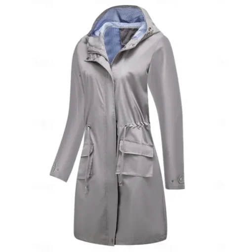 Women's Raincoat Waterproof Rain Jacket Mid-Length Windproof Trench Coat Sport Outdoor Hiking Hooded Jacket with Pockets Casual Jacket Long Sleeve Drawstring Winter Coat Warm Black Yellow