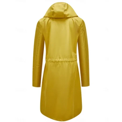 Women's Raincoat Waterproof Rain Jacket Mid-Length Windproof Trench Coat Sport Outdoor Hiking Hooded Jacket with Pockets Casual Jacket Long Sleeve Drawstring Winter Coat Warm Black Yellow