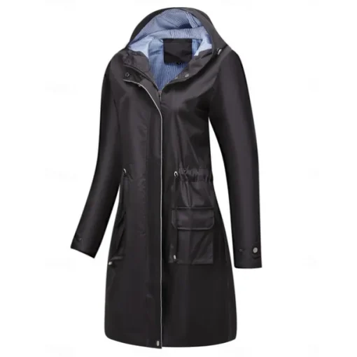 Women's Raincoat Waterproof Rain Jacket Mid-Length Windproof Trench Coat Sport Outdoor Hiking Hooded Jacket with Pockets Casual Jacket Long Sleeve Drawstring Winter Coat Warm Black Yellow