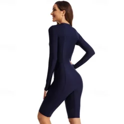 Women's Rash Guard One Piece Swimsuit UV Sun Protection UPF50+ Lightweight Long Sleeve Spandex Bodysuit Bathing Suit Front Zip Swimming Surfing Beach Water Sports Solid Colored Summer Spring Autumn