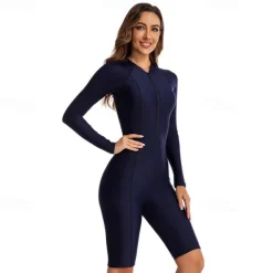 Women's Rash Guard One Piece Swimsuit UV Sun Protection UPF50+ Lightweight Long Sleeve Spandex Bodysuit Bathing Suit Front Zip Swimming Surfing Beach Water Sports Solid Colored Summer Spring Autumn