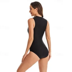 Women's Rash Guard One Piece Swimsuit UV Sun Protection UPF50+ Lightweight Sleeveless Spandex Bodysuit Bathing Suit Front Zip Swimming Surfing Beach Water Sports Solid Colored Summer Spring Autumn