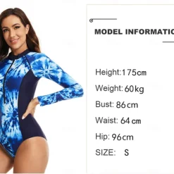 Women's Rash Guard One Piece Swimsuit UV Sun Protection UPF50+ Quick Dry Long Sleeve Swimwear Bathing Suit Front Zip Swimming Diving Surfing Beach Floral Printed Autumn / Fall Spring Summer