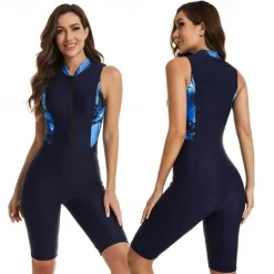 Women's Rash Guard One Piece Swimsuit UV Sun Protection UPF50+ Lightweight Sleeveless Spandex Bodysuit Bathing Suit Front Zip Swimming Surfing Beach Water Sports Patchwork Printed Summer Spring Autumn