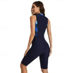 Women's Rash Guard One Piece Swimsuit UV Sun Protection UPF50+ Lightweight Sleeveless Spandex Bodysuit Bathing Suit Front Zip Swimming Surfing Beach Water Sports Patchwork Printed Summer Spring Autumn