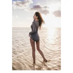 Women's Rash Guard One Piece Swimsuit UV Sun Protection UPF50+ Breathable Long Sleeve Bodysuit Bathing Suit Front Zip Swimming Diving Surfing Beach Stripes Summer / Quick Dry / Lightweight