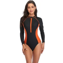 Women's Rash Guard One Piece Swimsuit UV Sun Protection UPF50+ Breathable Long Sleeve Bodysuit Bathing Suit Front Zip Swimming Surfing Beach Water Sports Patchwork Autumn / Fall Spring Summer