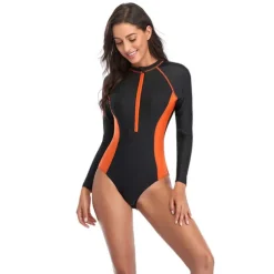 Women's Rash Guard One Piece Swimsuit UV Sun Protection UPF50+ Breathable Long Sleeve Bodysuit Bathing Suit Front Zip Swimming Surfing Beach Water Sports Patchwork Autumn / Fall Spring Summer