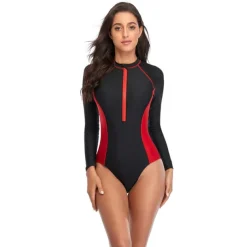 Women's Rash Guard One Piece Swimsuit UV Sun Protection UPF50+ Breathable Long Sleeve Bodysuit Bathing Suit Front Zip Swimming Surfing Beach Water Sports Patchwork Autumn / Fall Spring Summer