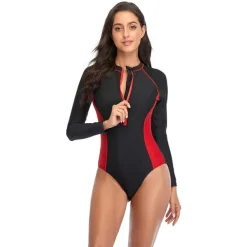 Women's Rash Guard One Piece Swimsuit UV Sun Protection UPF50+ Breathable Long Sleeve Bodysuit Bathing Suit Front Zip Swimming Surfing Beach Water Sports Patchwork Autumn / Fall Spring Summer