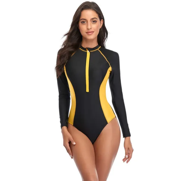 Women's Rash Guard One Piece Swimsuit UV Sun Protection UPF50+ Breathable Long Sleeve Bodysuit Bathing Suit Front Zip Swimming Surfing Beach Water Sports Patchwork Autumn / Fall Spring Summer