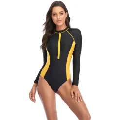 Women's Rash Guard One Piece Swimsuit UV Sun Protection UPF50+ Breathable Long Sleeve Bodysuit Bathing Suit Front Zip Swimming Surfing Beach Water Sports Patchwork Autumn / Fall Spring Summer