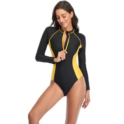 Women's Rash Guard One Piece Swimsuit UV Sun Protection UPF50+ Breathable Long Sleeve Bodysuit Bathing Suit Front Zip Swimming Surfing Beach Water Sports Patchwork Autumn / Fall Spring Summer