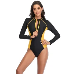 Women's Rash Guard One Piece Swimsuit UV Sun Protection UPF50+ Breathable Long Sleeve Bodysuit Bathing Suit Front Zip Swimming Surfing Beach Water Sports Patchwork Autumn / Fall Spring Summer