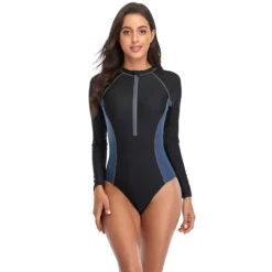 Women's Rash Guard One Piece Swimsuit UV Sun Protection UPF50+ Breathable Long Sleeve Bodysuit Bathing Suit Front Zip Swimming Surfing Beach Water Sports Patchwork Autumn / Fall Spring Summer
