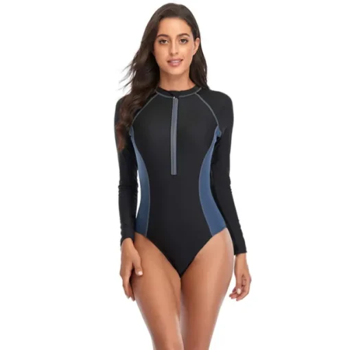 Women's Rash Guard One Piece Swimsuit UV Sun Protection UPF50+ Breathable Long Sleeve Bodysuit Bathing Suit Front Zip Swimming Surfing Beach Water Sports Patchwork Autumn / Fall Spring Summer