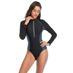 Women's Rash Guard One Piece Swimsuit UV Sun Protection UPF50+ Breathable Long Sleeve Bodysuit Bathing Suit Front Zip Swimming Surfing Beach Water Sports Patchwork Autumn / Fall Spring Summer