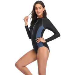 Women's Rash Guard One Piece Swimsuit UV Sun Protection UPF50+ Breathable Long Sleeve Bodysuit Bathing Suit Front Zip Swimming Surfing Beach Water Sports Patchwork Autumn / Fall Spring Summer