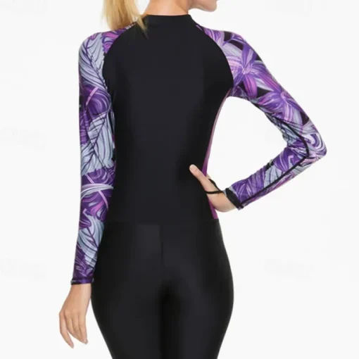 Women's Rash Guard One Piece Swimsuit Lightweight Long Sleeve Bodysuit Bathing Suit Removable Pad Front Zip Swimming Surfing Beach Water Sports Floral Patchwork Printed Summer Spring Autumn