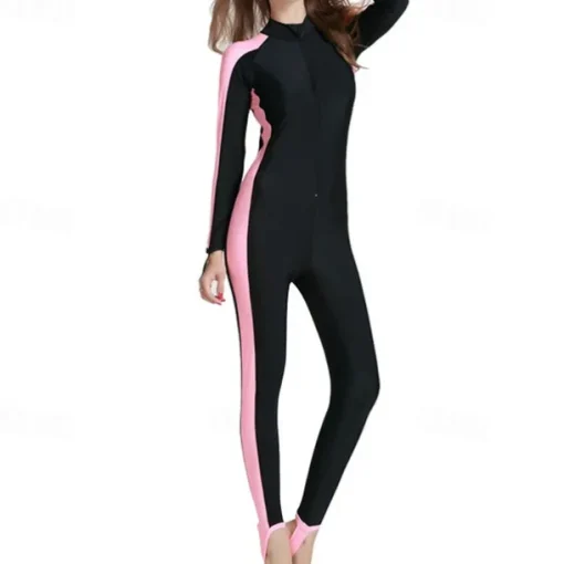 Women's Rash Guard One Piece Swimsuit Lightweight Long Sleeve Bodysuit Bathing Suit Front Zip Swimming Surfing Beach Water Sports Patchwork Summer Spring Autumn