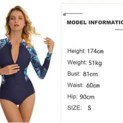 Women's Rash Guard One Piece Swimsuit UV Sun Protection UPF50+ Breathable Long Sleeve Bodysuit Bathing Suit Front Zip Swimming Surfing Beach Water Sports Floral Autumn / Fall Spring Summer / Stretchy