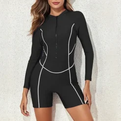Women's Rash Guard One Piece Swimsuit Lightweight Long Sleeve Bodysuit Bathing Suit Front Zip Swimming Surfing Beach Water Sports Patchwork Summer Spring Autumn