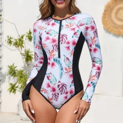 Women's Rash Guard One Piece Swimsuit Lightweight Sleeveless Bodysuit Bathing Suit Front Zip Swimming Surfing Beach Water Sports Printed Summer Spring Autumn