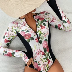 Women's Rash Guard One Piece Swimsuit Lightweight Long Sleeve Bodysuit Bathing Suit Swimming Surfing Beach Water Sports Printed Summer Spring Autumn