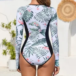 Women's Rash Guard One Piece Swimsuit Lightweight Long Sleeve Bodysuit Bathing Suit Swimming Surfing Beach Water Sports Printed Summer Spring Autumn