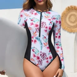 Women's Rash Guard One Piece Swimsuit Lightweight Long Sleeve Bodysuit Bathing Suit Swimming Surfing Beach Water Sports Printed Summer Spring Autumn