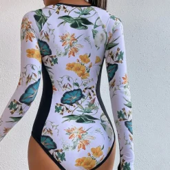 Women's Rash Guard One Piece Swimsuit Lightweight Long Sleeve Bodysuit Bathing Suit Swimming Surfing Beach Water Sports Printed Summer Spring Autumn