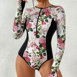 Women's Rash Guard One Piece Swimsuit Lightweight Long Sleeve Bodysuit Bathing Suit Swimming Surfing Beach Water Sports Printed Summer Spring Autumn