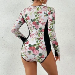Women's Rash Guard One Piece Swimsuit Lightweight Long Sleeve Bodysuit Bathing Suit Swimming Surfing Beach Water Sports Printed Summer Spring Autumn