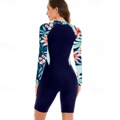 Women's Rash Guard One Piece Swimsuit UV Sun Protection UPF50+ Lightweight Long Sleeve Spandex Bodysuit Bathing Suit Front Zip Swimming Surfing Beach Water Sports Floral Summer Spring Autumn