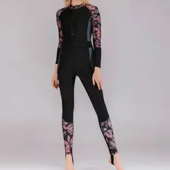 Women's Rash Guard One Piece Swimsuit Lightweight Long Sleeve Bodysuit Bathing Suit Front Zip Swimming Surfing Beach Water Sports Floral Printed Summer Spring Autumn