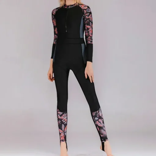 Women's Rash Guard One Piece Swimsuit Lightweight Long Sleeve Bodysuit Bathing Suit Front Zip Swimming Surfing Beach Water Sports Floral Printed Summer Spring Autumn