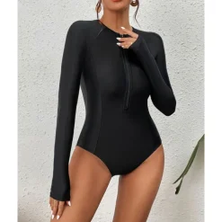 Women's Rash Guard One Piece Swimsuit Lightweight Long Sleeve Bodysuit Bathing Suit Front Zip Swimming Surfing Beach Water Sports Solid Colored Summer Spring Autumn