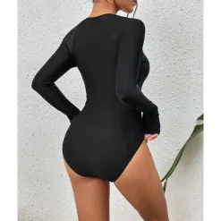 Women's Rash Guard One Piece Swimsuit Lightweight Long Sleeve Bodysuit Bathing Suit Front Zip Swimming Surfing Beach Water Sports Solid Colored Summer Spring Autumn