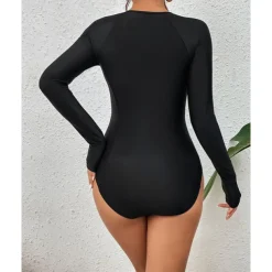Women's Rash Guard One Piece Swimsuit Lightweight Long Sleeve Bodysuit Bathing Suit Front Zip Swimming Surfing Beach Water Sports Solid Colored Summer Spring Autumn