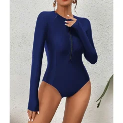Women's Rash Guard One Piece Swimsuit Lightweight Long Sleeve Bodysuit Bathing Suit Front Zip Swimming Surfing Beach Water Sports Solid Colored Summer Spring Autumn