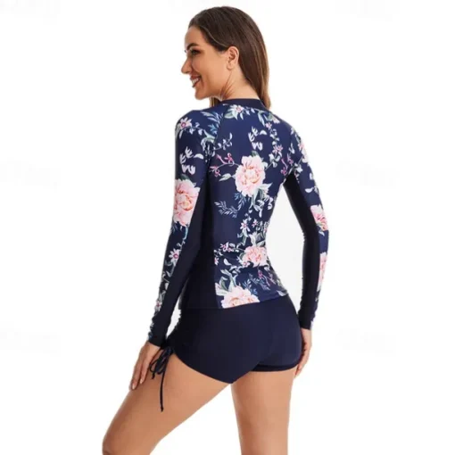 Women's Rash guard Swimsuit UV Sun Protection UPF50+ Lightweight Long Sleeve Spandex Swimwear Swimsuit 2 Piece Front Zip Swimming Surfing Beach Water Sports Floral Summer Spring Autumn