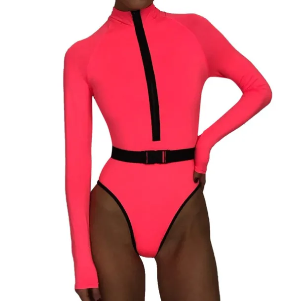 Women's Rash guard Swimsuit One Piece Swimsuit UPF50+ Quick Dry Long Sleeve Bodysuit Bathing Suit Front Zip Swimming Surfing Beach Water Sports Spring Summer Autumn / Padded