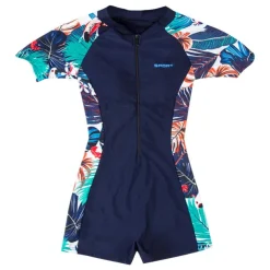 Women's Rash guard Swimsuit UV Sun Protection Breathable Quick Dry Short Sleeve Swimwear Bathing Suit Front Zip Swimming Surfing Water Sports Floral Summer
