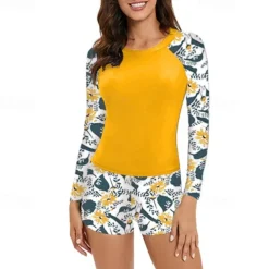 Women's Rash guard Swimsuit UV Sun Protection UPF50+ Lightweight Long Sleeve Spandex Swimwear Swimsuit 2 Piece Swimming Surfing Beach Water Sports Floral Summer Spring Autumn