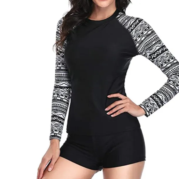 Women's Rash guard Swimsuit Two Piece Swimsuit UPF50+ Breathable Quick Dry Long Sleeve Swimwear Bathing Suit with Boy Shorts Swimming Surfing Beach Water Sports Floral Tropical Spring Summer Autumn