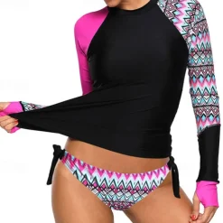 Women's Rash guard Swimsuit Two Piece Swimsuit UV Sun Protection UPF50+ Breathable Long Sleeve Swimwear Bathing Suit 2 Piece Swimming Surfing Beach Water Sports Printed Summer Spring